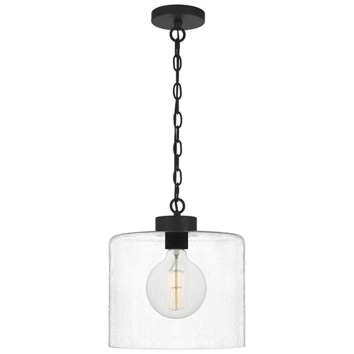 Quoizel Abner 12in 1-Light Pendant | Matte Black Steel and Clear Hammered Glass | Kitchen Island & Bath | 12 x 12 x 13.25 in | Model ABR1512MBK