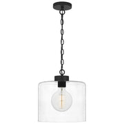 Quoizel Abner 12in 1-Light Pendant | Matte Black Steel and Clear Hammered Glass | Kitchen Island & Bath | 12 x 12 x 13.25 in | Model ABR1512MBK