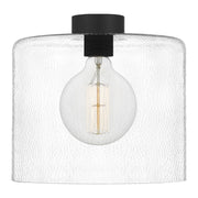 Quoizel Abner 12in 1-Light Pendant | Matte Black Steel and Clear Hammered Glass | Kitchen Island & Bath | 12 x 12 x 13.25 in | Model ABR1512MBK