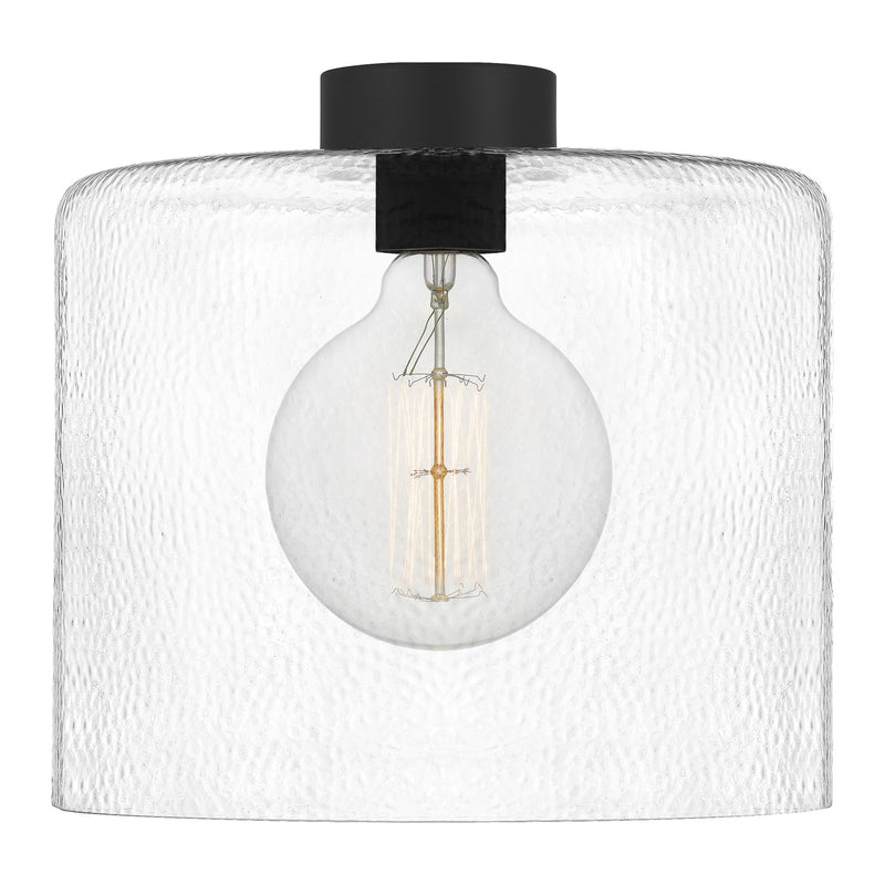 Quoizel Abner 12in 1-Light Pendant | Matte Black Steel and Clear Hammered Glass | Kitchen Island & Bath | 12 x 12 x 13.25 in | Model ABR1512MBK
