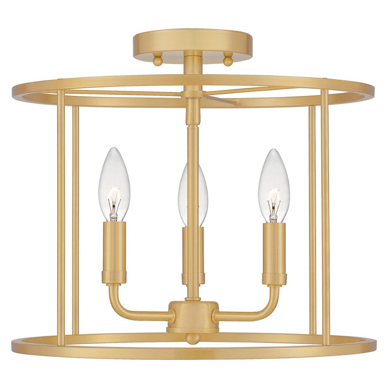 Quoizel Abner 3 Light Semi-Flush Mount, Aged Brass