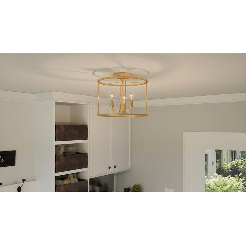 Quoizel Abner 3 Light Semi-Flush Mount, Aged Brass