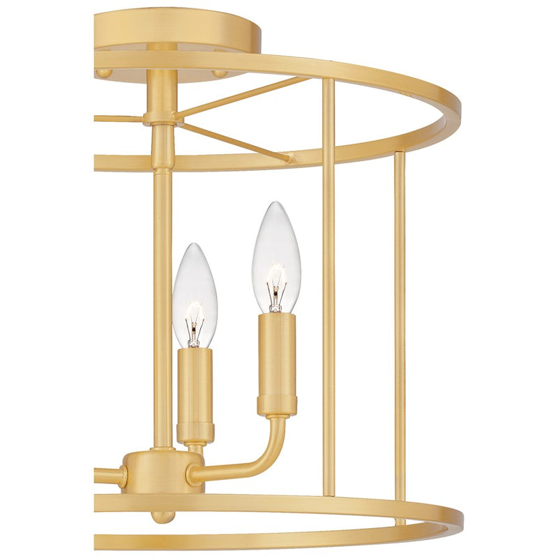 Quoizel Abner 3 Light Semi-Flush Mount, Aged Brass