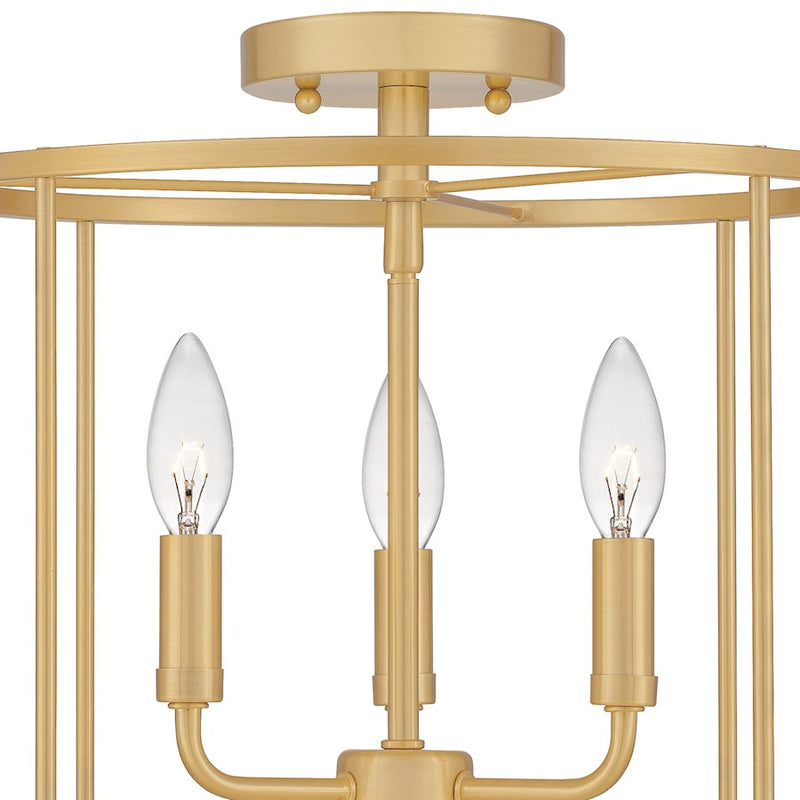 Quoizel Abner 3 Light Semi-Flush Mount, Aged Brass