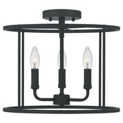 Quoizel Abner 14in 3-Light Semi-Flush Mount | Industrial Matte Black Steel | Bedroom & Hallway Ceiling Light | 14 x 14 x 11.75 in | Model ABR1714MBK