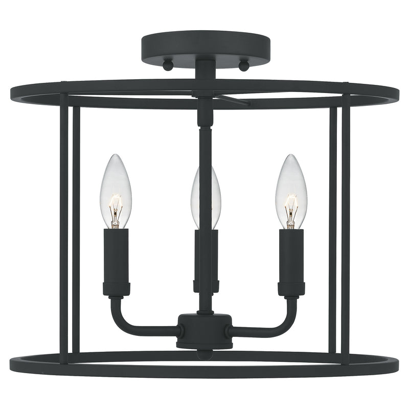 Quoizel Abner 14in 3-Light Semi-Flush Mount | Industrial Matte Black Steel | Bedroom & Hallway Ceiling Light | 14 x 14 x 11.75 in | Model ABR1714MBK