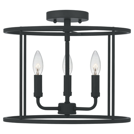 Quoizel Abner 14in 3-Light Semi-Flush Mount | Industrial Matte Black Steel | Bedroom & Hallway Ceiling Light | 14 x 14 x 11.75 in | Model ABR1714MBK