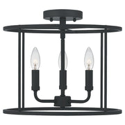 Quoizel Abner 14in 3-Light Semi-Flush Mount | Industrial Matte Black Steel | Bedroom & Hallway Ceiling Light | 14 x 14 x 11.75 in | Model ABR1714MBK