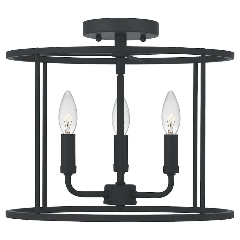 Quoizel Abner 14in 3-Light Semi-Flush Mount | Industrial Matte Black Steel | Bedroom & Hallway Ceiling Light | 14 x 14 x 11.75 in | Model ABR1714MBK