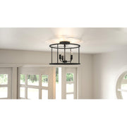 Quoizel Abner 14in 3-Light Semi-Flush Mount | Industrial Matte Black Steel | Bedroom & Hallway Ceiling Light | 14 x 14 x 11.75 in | Model ABR1714MBK