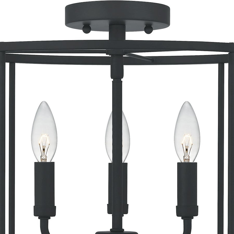 Quoizel Abner 14in 3-Light Semi-Flush Mount | Industrial Matte Black Steel | Bedroom & Hallway Ceiling Light | 14 x 14 x 11.75 in | Model ABR1714MBK