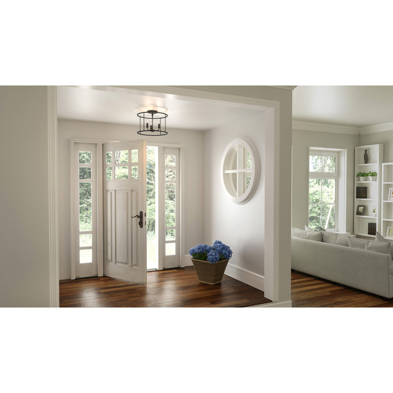 Quoizel Abner 14in 3-Light Semi-Flush Mount | Industrial Matte Black Steel | Bedroom & Hallway Ceiling Light | 14 x 14 x 11.75 in | Model ABR1714MBK
