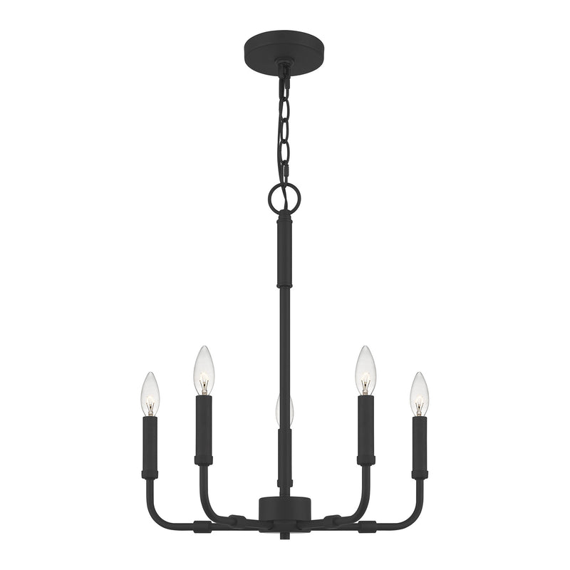 Quoizel Abner 18in 5-Light Chandelier | Industrial Matte Black Steel | Dining Room & Foyer | 18 x 18 x 21.25 in | Model ABR5018MBK