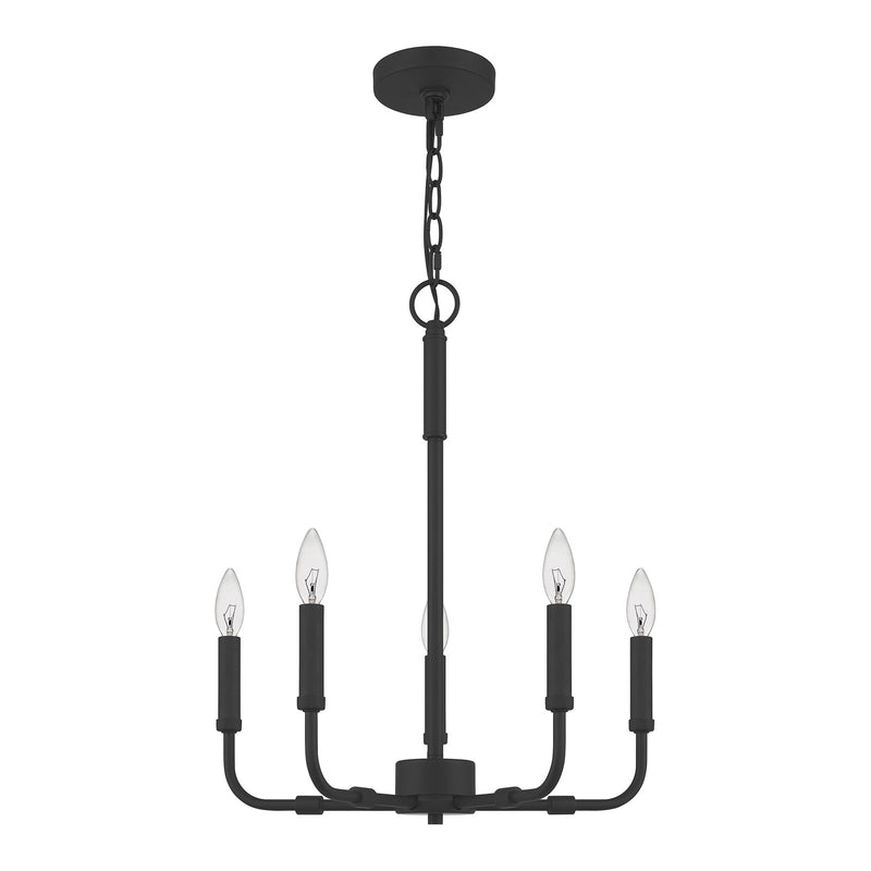 Quoizel Abner 18in 5-Light Chandelier | Industrial Matte Black Steel | Dining Room & Foyer | 18 x 18 x 21.25 in | Model ABR5018MBK