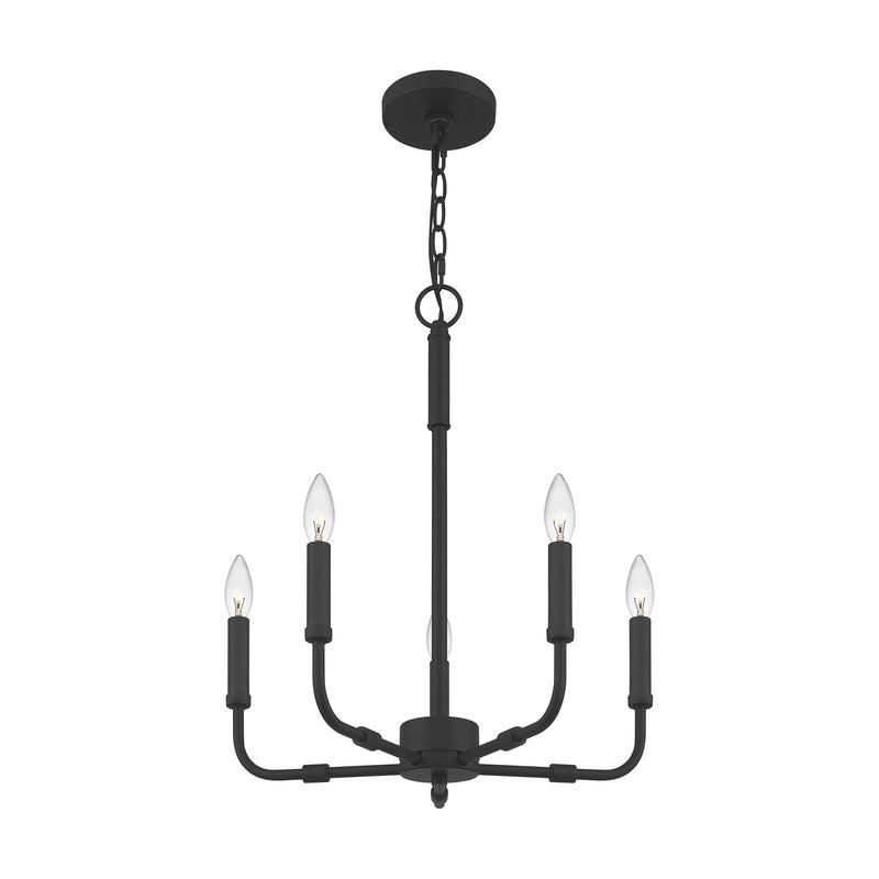 Quoizel Abner 18in 5-Light Chandelier | Industrial Matte Black Steel | Dining Room & Foyer | 18 x 18 x 21.25 in | Model ABR5018MBK