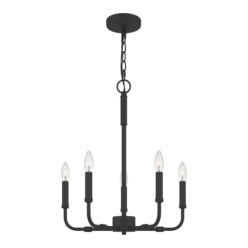 Quoizel Abner 18in 5-Light Chandelier | Industrial Matte Black Steel | Dining Room & Foyer | 18 x 18 x 21.25 in | Model ABR5018MBK