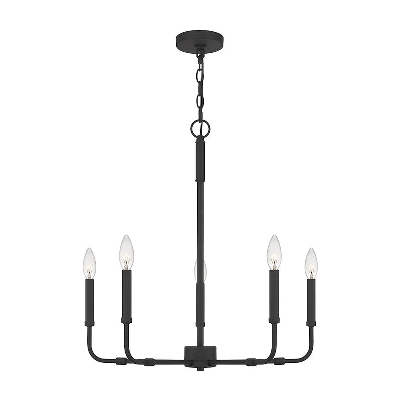 Quoizel Abner 24in 5-Light Chandelier | Industrial Matte Black Steel | Dining Room & Foyer | 24 x 24 x 25.25 in | Model ABR5024MBK