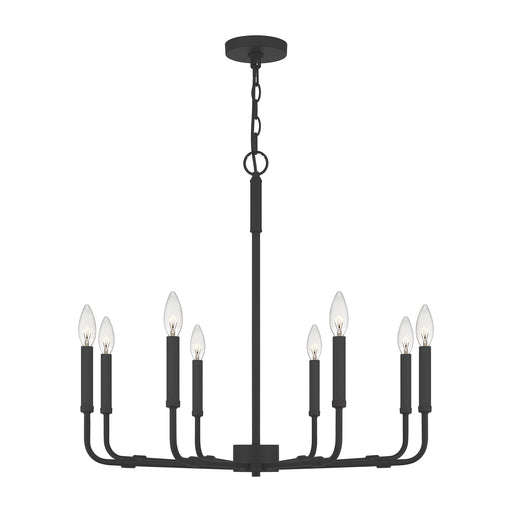 Quoizel Abner 28in 8-Light Chandelier | Industrial Matte Black Steel | Dining Room & Foyer | 28 x 28 x 26 in | Model ABR5028MBK