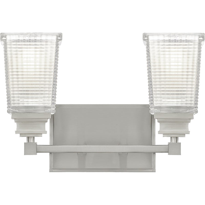 Quoizel Abbott 2 Light Bath, Brushed Nickel/Clear Prismatic