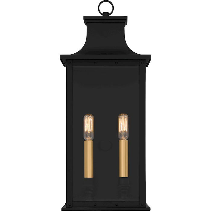 Quoizel Abernathy 2Lt Outdoor Lantern, Black/Clear Tempered Glass