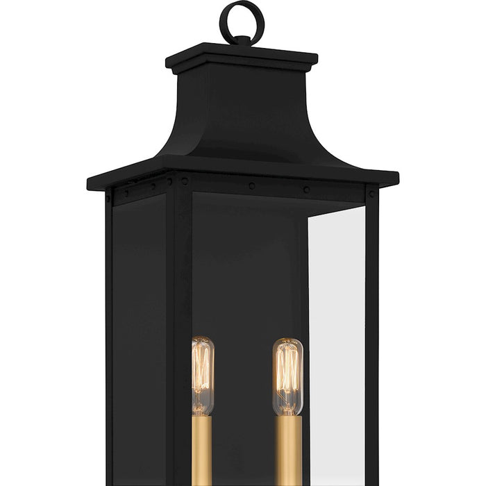 Quoizel Abernathy 2Lt Outdoor Lantern, Black/Clear Tempered Glass