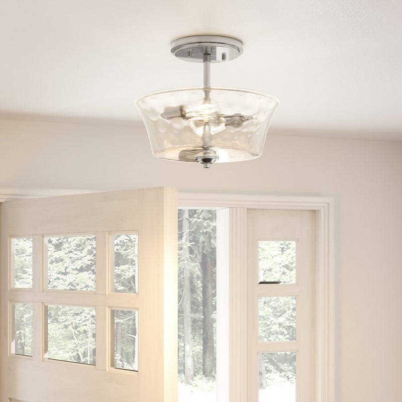 Quoizel Acacia 2 Light Semi-Flush Mount, Brushed Nickel/Clear Water