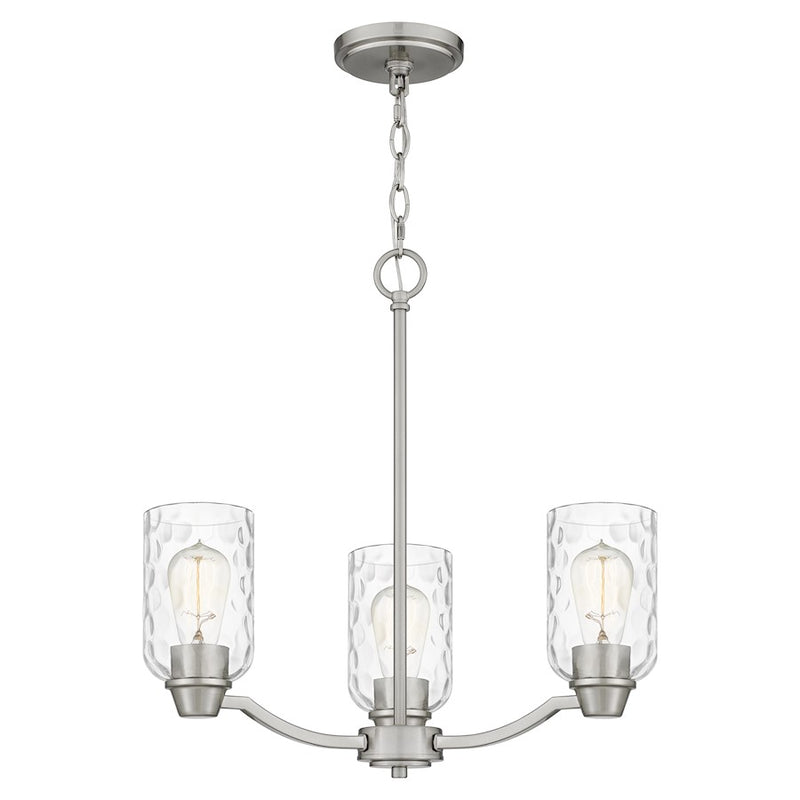 Quoizel Acacia 3 Light Chandelier, Brushed Nickel/Clear Water