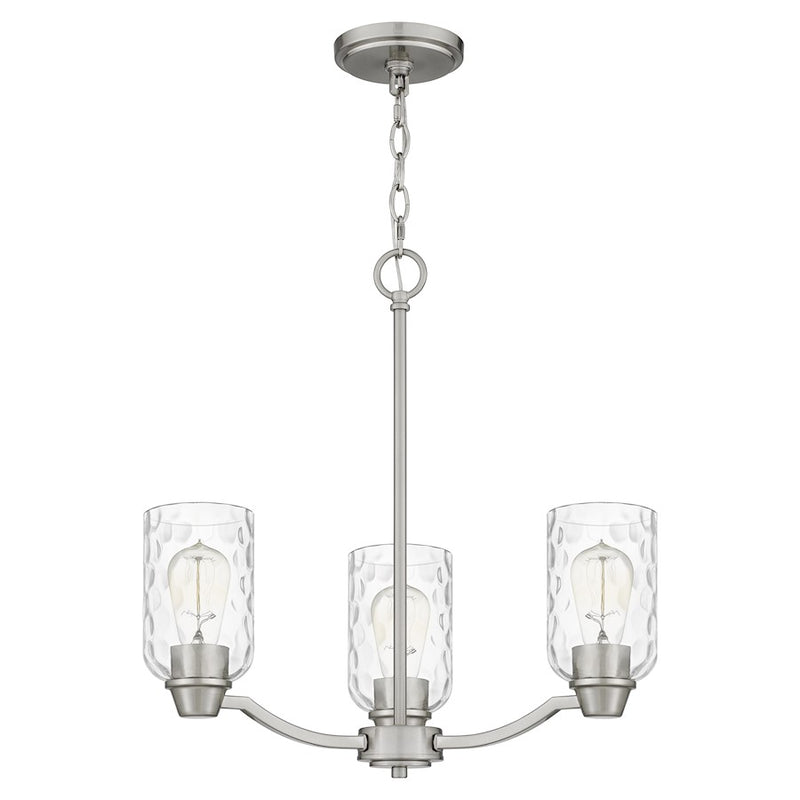 Quoizel Acacia 3 Light Chandelier, Brushed Nickel/Clear Water