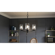 Quoizel Acacia 3 Light Chandelier, Matte Black/Clear Water