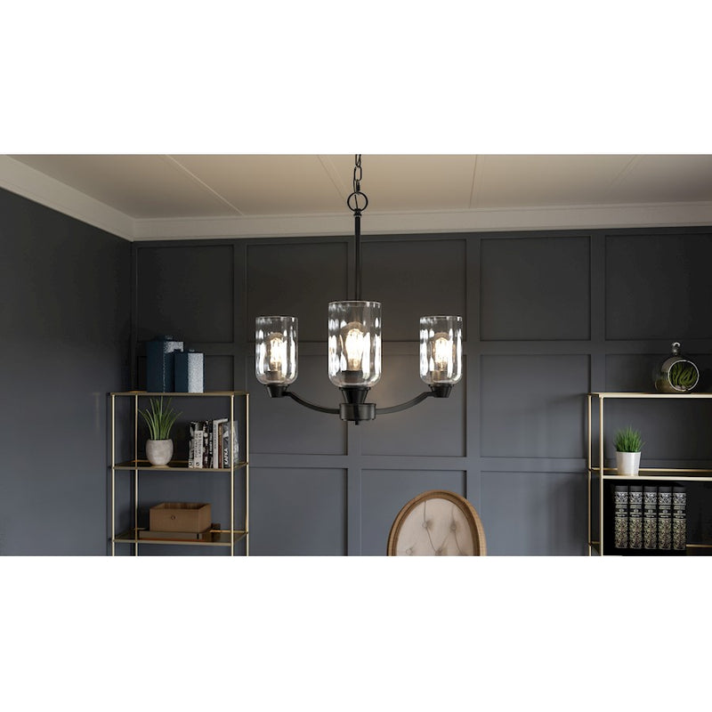 Quoizel Acacia 3 Light Chandelier, Matte Black/Clear Water