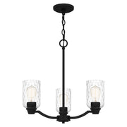 Quoizel Acacia 3 Light Chandelier, Matte Black/Clear Water
