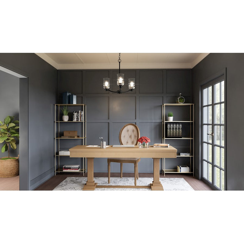 Quoizel Acacia 3 Light Chandelier, Matte Black/Clear Water