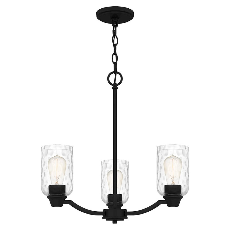 Quoizel Acacia 3 Light Chandelier, Matte Black/Clear Water