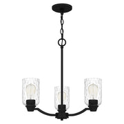 Quoizel Acacia 3 Light Chandelier, Matte Black/Clear Water
