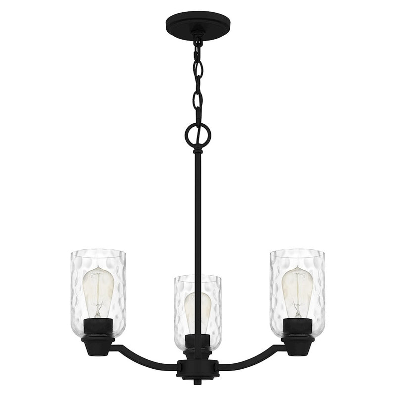 Quoizel Acacia 3 Light Chandelier, Matte Black/Clear Water