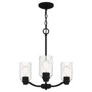 Quoizel Acacia 3 Light Chandelier, Matte Black/Clear Water