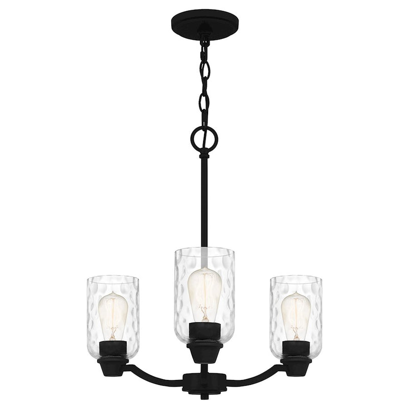 Quoizel Acacia 3 Light Chandelier, Matte Black/Clear Water
