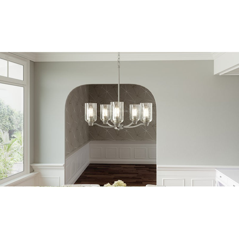 Quoizel Acacia 5 Light Chandelier, Brushed Nickel/Clear Water
