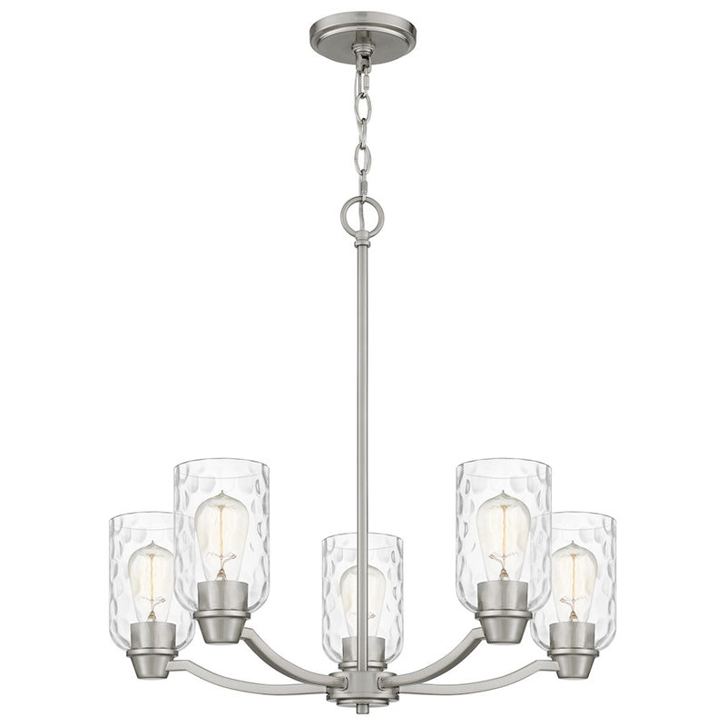 Quoizel Acacia 5 Light Chandelier, Brushed Nickel/Clear Water