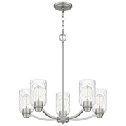 Quoizel Acacia 5 Light Chandelier, Brushed Nickel/Clear Water