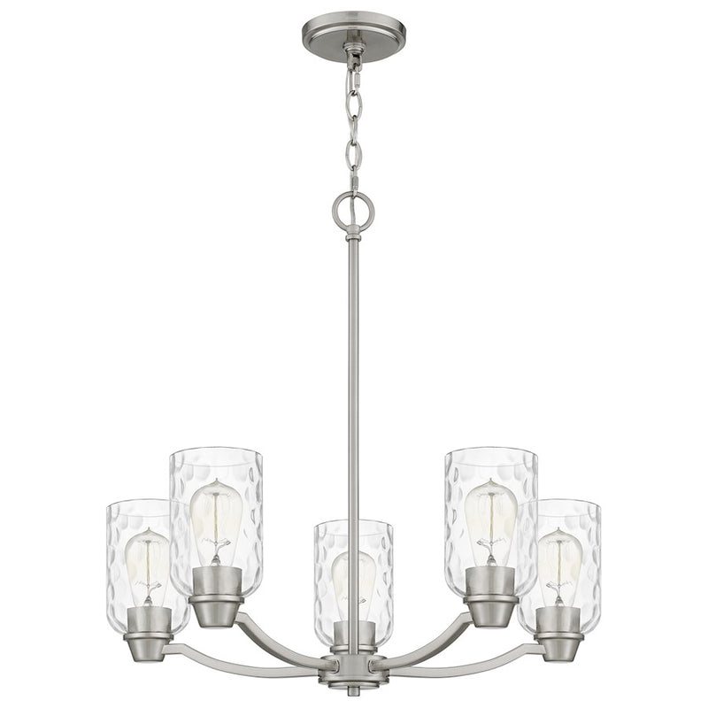 Quoizel Acacia 5 Light Chandelier, Brushed Nickel/Clear Water