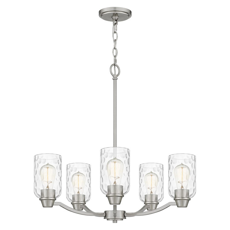 Quoizel Acacia 5 Light Chandelier, Brushed Nickel/Clear Water