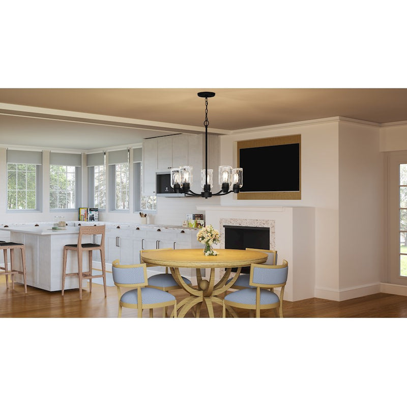 Quoizel Acacia 5 Light Chandelier, Matte Black/Clear Water