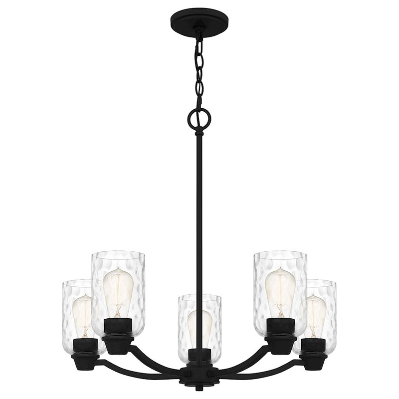 Quoizel Acacia 5 Light Chandelier, Matte Black/Clear Water