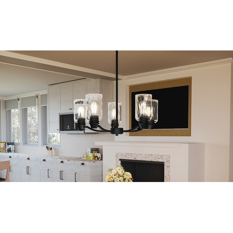 Quoizel Acacia 5 Light Chandelier, Matte Black/Clear Water