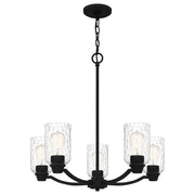 Quoizel Acacia 5 Light Chandelier, Matte Black/Clear Water