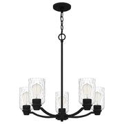 Quoizel Acacia 5 Light Chandelier, Matte Black/Clear Water