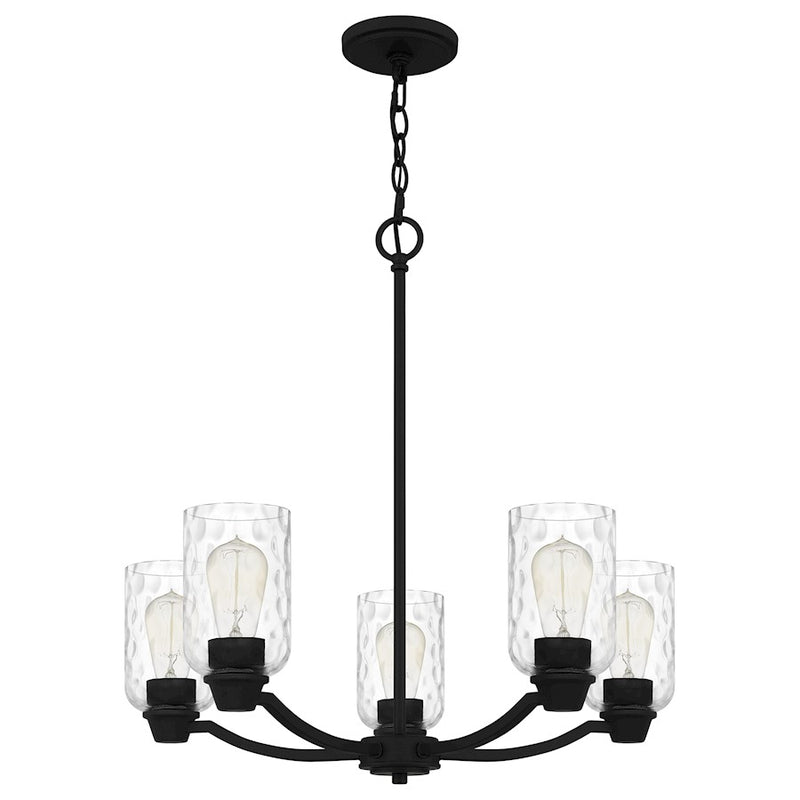 Quoizel Acacia 5 Light Chandelier, Matte Black/Clear Water