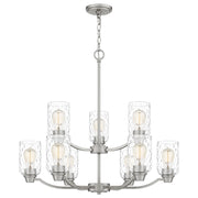 Quoizel Acacia 29in 9-Light Chandelier | Modern Brushed Nickel and Clear Water Glass | Dining Room & Foyer | Model ACA5029BN
