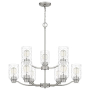 Quoizel Acacia 29in 9-Light Chandelier | Modern Brushed Nickel and Clear Water Glass | Dining Room & Foyer | Model ACA5029BN
